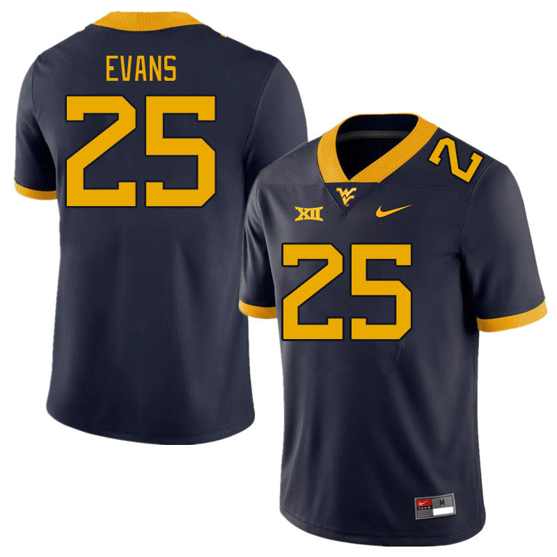 Men #25 Tyler Evans West Virginia Mountaineers College Football Jerseys Stitched Sale-Navy - Click Image to Close